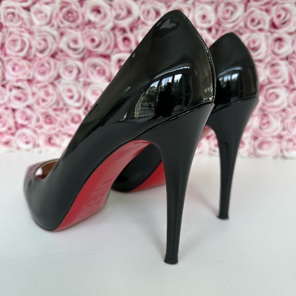 Christian Louboutin Black Patent Leather Open Clic 120 Peep-Toe Pumps Size: 40.5 - Picture 3 of 12